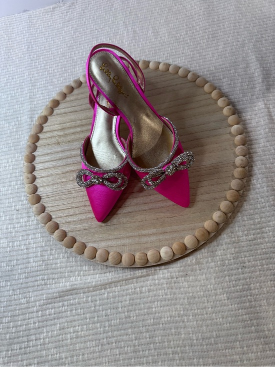 Lilly Pulitzer Shoes - Lilly Pulitzer Ryley Slingback Cerise Pink Rhinestone Bow Kitten Heels 8.5M